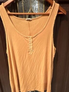 POL Women's Ribbed Henley Tank in Tangerine